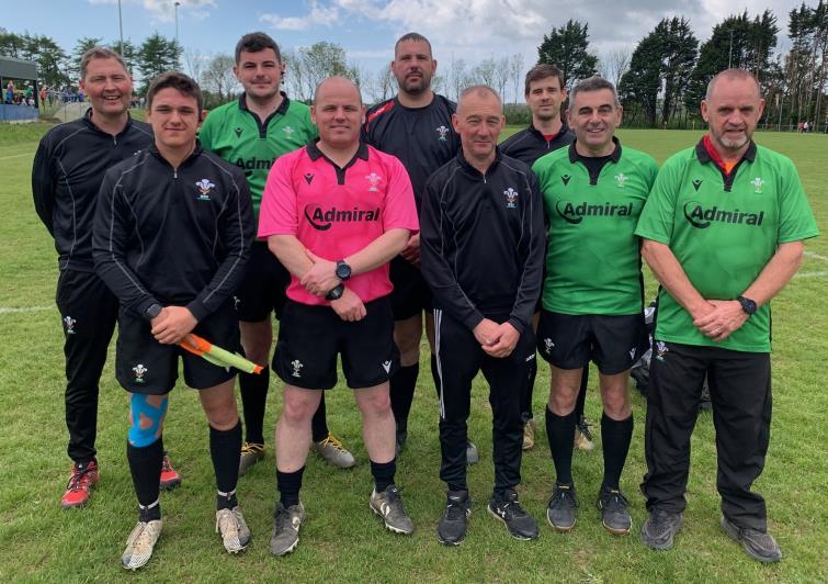Refs- B-R - Carwyn Evans, Tom Carew, Gary Wilkes, Joe Kiff. F-R -Dyfrig Dellar, Shane Abbott, Andrew Thomas, Martyn Rudd, Ed Howells